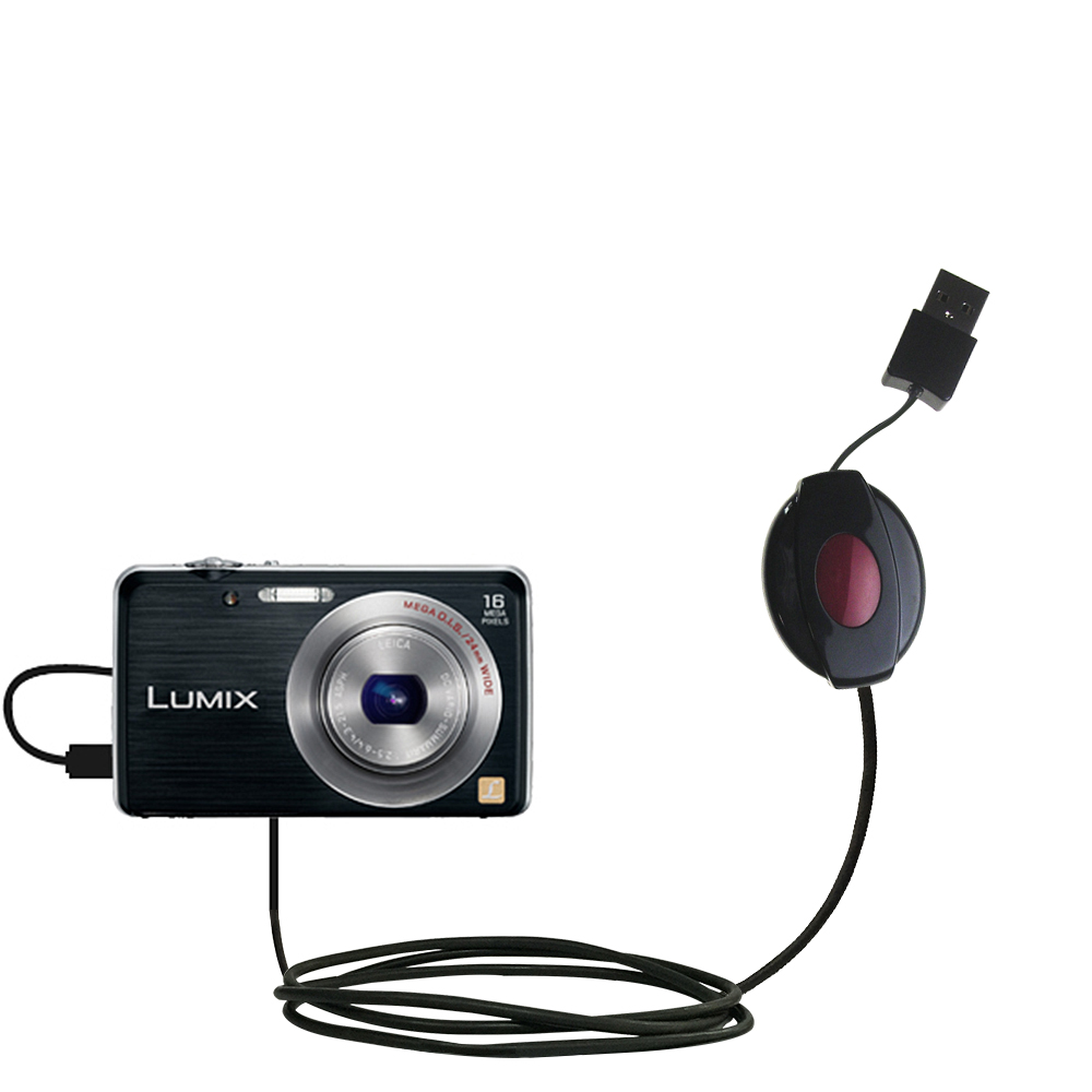Retractable USB Power Port Ready charger cable designed for the Panasonic Lumix DMC-FH8K and uses TipExchange