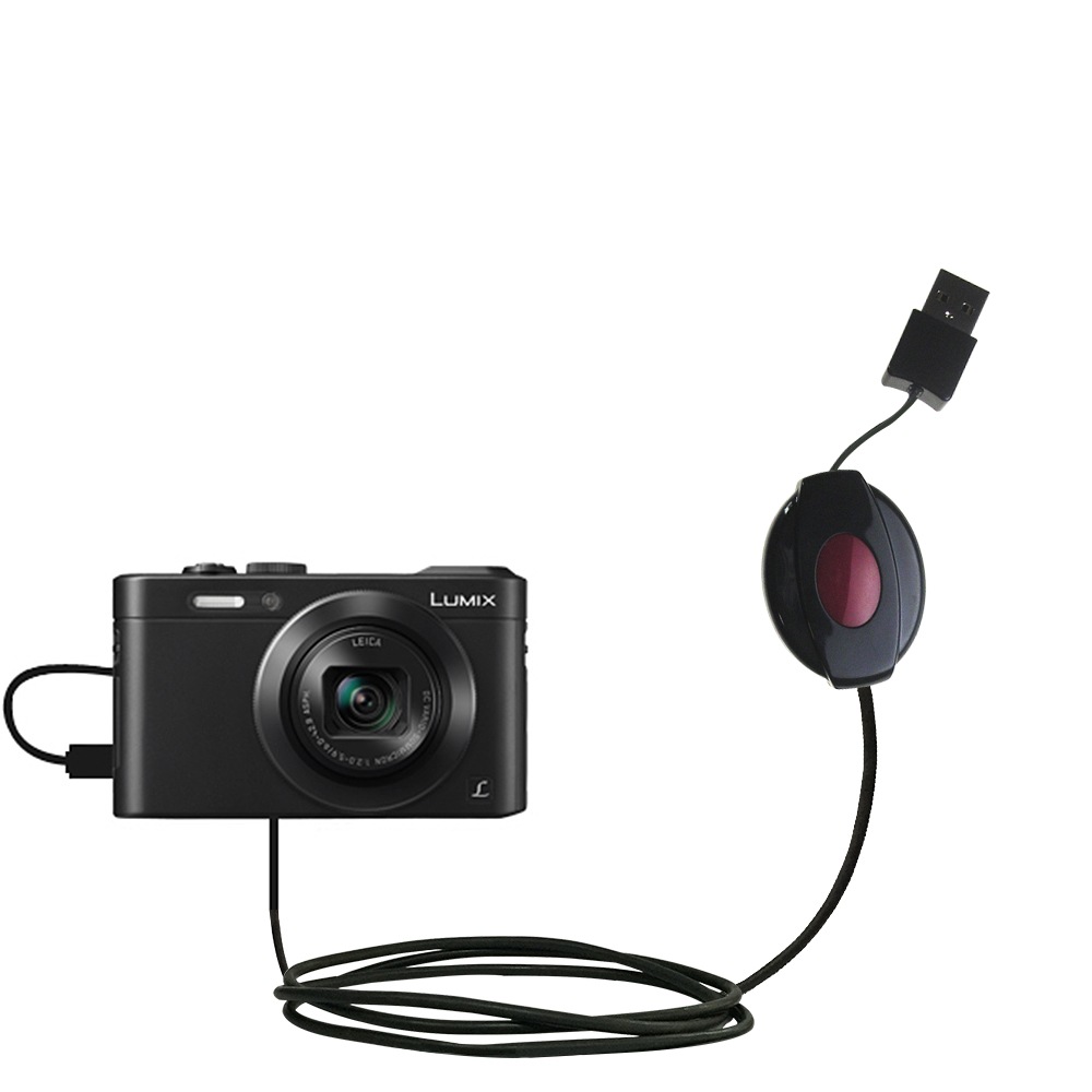Retractable USB Power Port Ready charger cable designed for the Panasonic Lumix DMC-LF1K and uses TipExchange