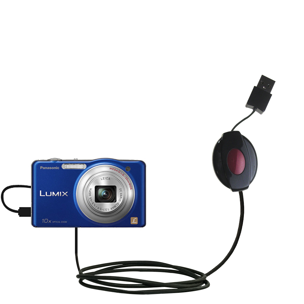 Retractable USB Power Port Ready charger cable designed for the Panasonic Lumix DMC-SZ1A and uses TipExchange