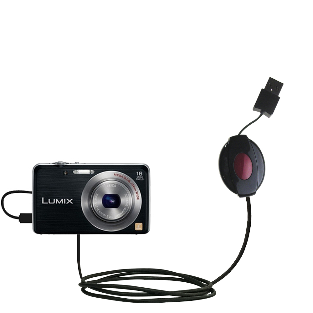 Retractable USB Power Port Ready charger cable designed for the Panasonic Lumix DMC-SZ1S and uses TipExchange