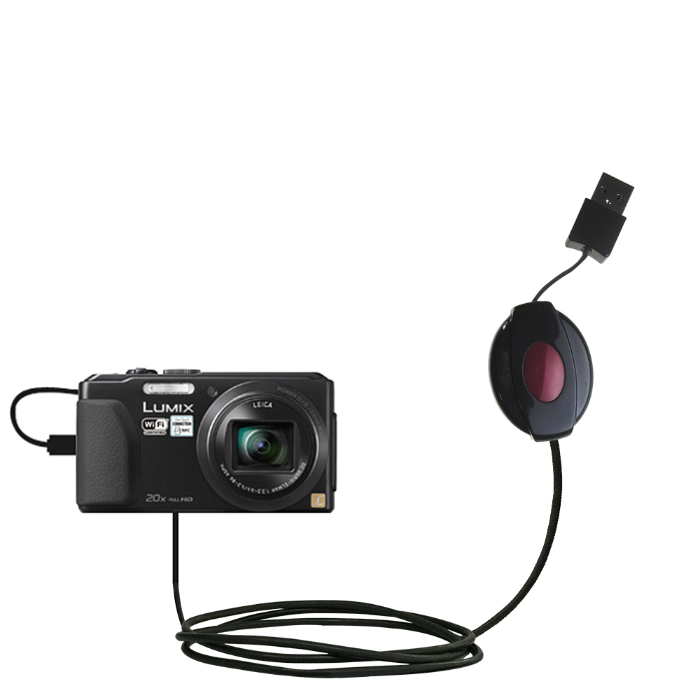 Retractable USB Power Port Ready charger cable designed for the Panasonic Lumix DMC-TZ40 and uses TipExchange
