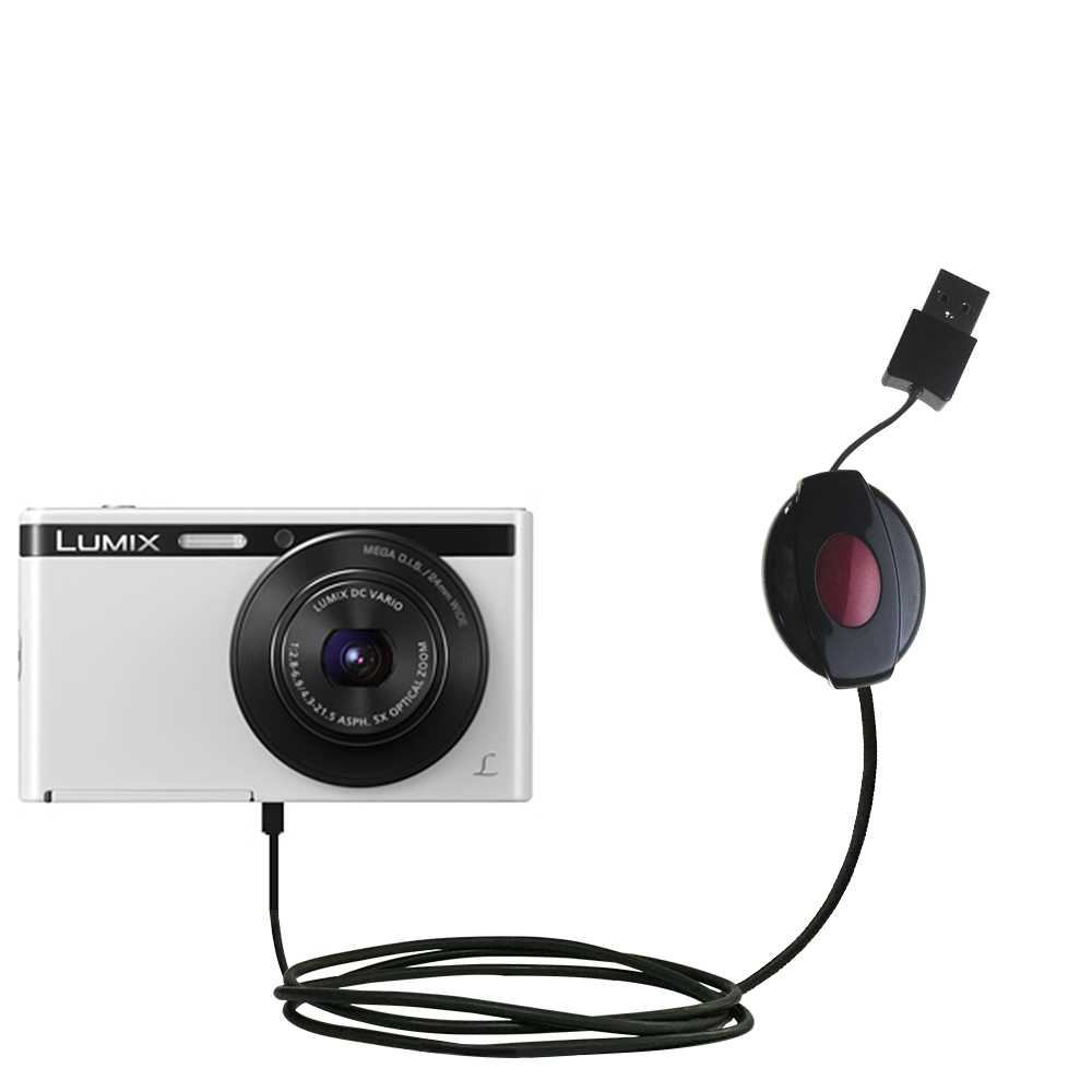 Retractable USB Power Port Ready charger cable designed for the Panasonic Lumix DMC-XS1W and uses TipExchange