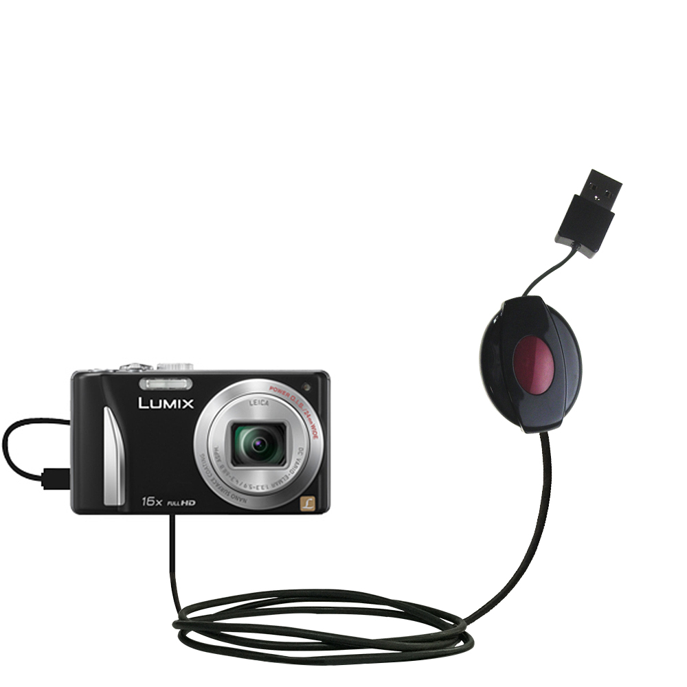 Retractable USB Power Port Ready charger cable designed for the Panasonic Lumix DMC-ZS15K and uses TipExchange