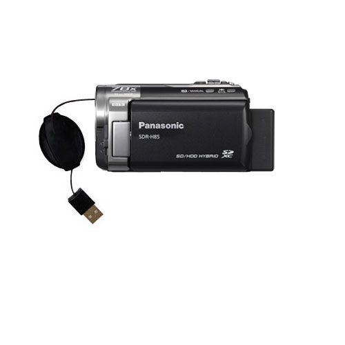 Retractable USB Power Port Ready charger cable designed for the Panasonic SDR-H85 Video Camera and uses TipExchange
