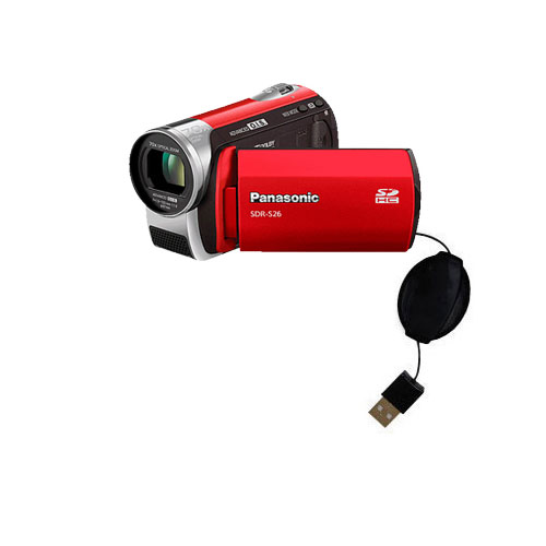 Retractable USB Power Port Ready charger cable designed for the Panasonic SDR-S26 Video Camera and uses TipExchange