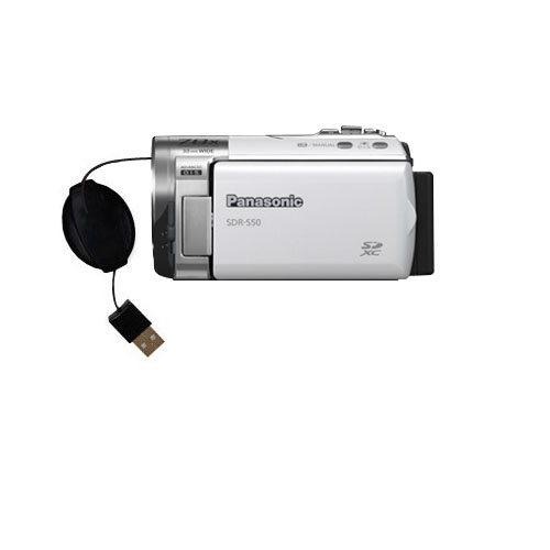 Retractable USB Power Port Ready charger cable designed for the Panasonic SDR-S50 Video Camera and uses TipExchange