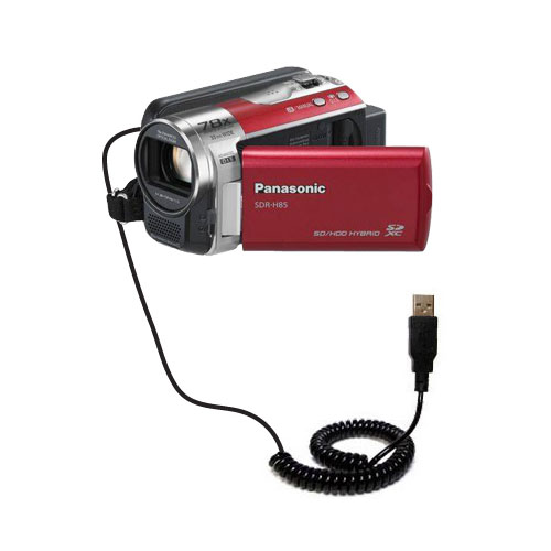 Coiled Power Hot Sync USB Cable suitable for the Panasonic SDR-T55 Video Camera with both data and charge features - Uses Gomadic TipExchange Technology