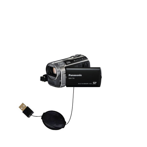 Retractable USB Power Port Ready charger cable designed for the Panasonic SDR-T70 Camcorder and uses TipExchange