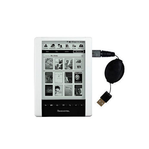 Retractable USB Power Port Ready charger cable designed for the Pandigital Novel eReader and uses TipExchange