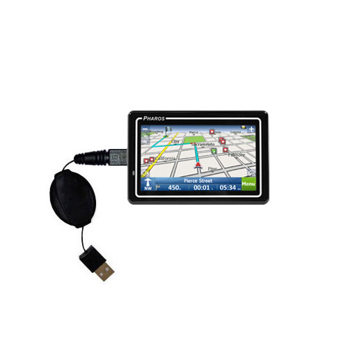 Retractable USB Power Port Ready charger cable designed for the Pharos Drive 250n and uses TipExchange