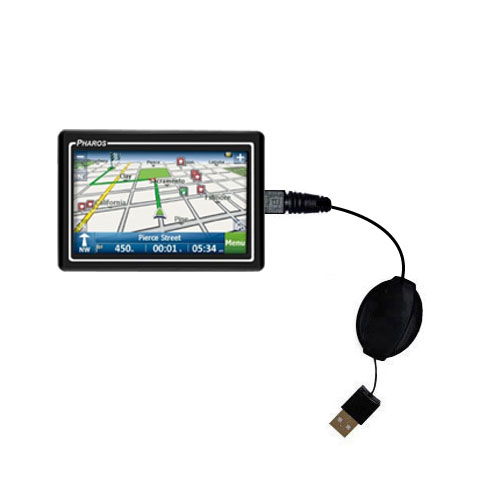 Retractable USB Power Port Ready charger cable designed for the Pharos Drive 270 and uses TipExchange
