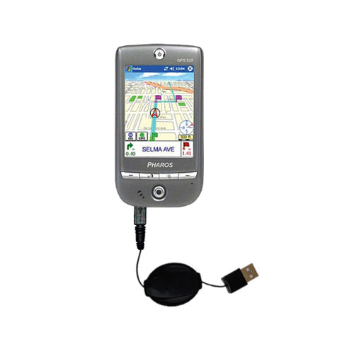 Retractable USB Power Port Ready charger cable designed for the Pharos GPS 525 and uses TipExchange