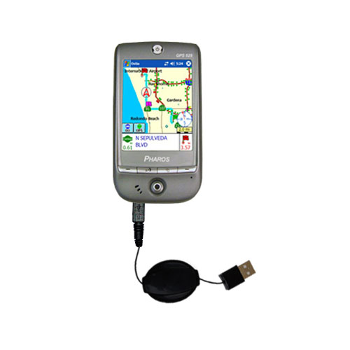 Retractable USB Power Port Ready charger cable designed for the Pharos GPS 525E and uses TipExchange