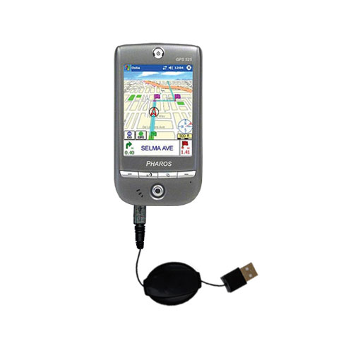 Retractable USB Power Port Ready charger cable designed for the Pharos GPS 525P and uses TipExchange
