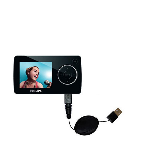 Retractable USB Power Port Ready charger cable designed for the Philips 4GB Portable Video Player FullSound and uses TipExchange