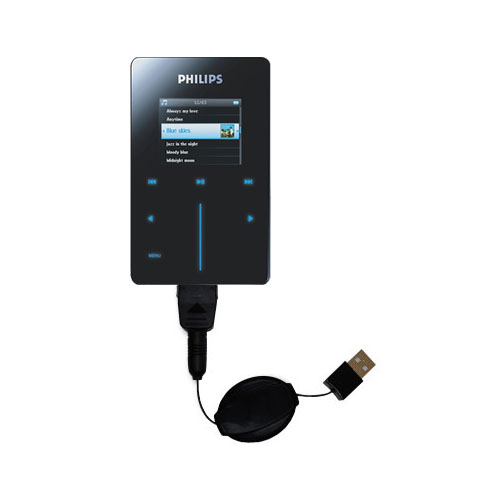 Retractable USB Power Port Ready charger cable designed for the Philips GoGear HDD6320 and uses TipExchange