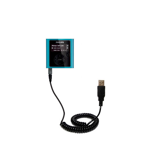 Coiled Power Hot Sync USB Cable suitable for the Philips GoGear SA1926/37 with both data and charge features - Uses Gomadic TipExchange Technology