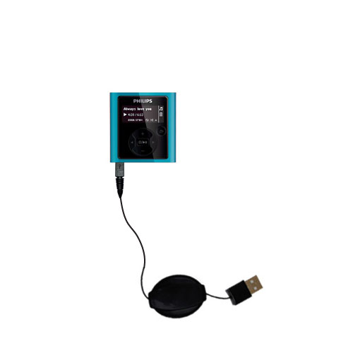 Retractable USB Power Port Ready charger cable designed for the Philips GoGear SA1926/37 and uses TipExchange