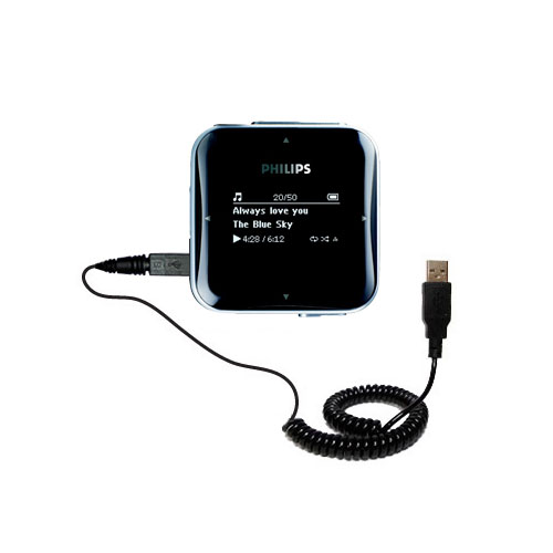 Coiled Power Hot Sync USB Cable suitable for the Philips GoGear SA3214 SA3215 SA3216 with both data and charge features Uses Gomadic TipExchange Technology