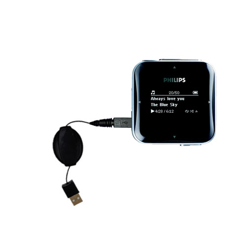 Retractable USB Power Port Ready charger cable designed for the Philips GoGear SA2826 and uses TipExchange