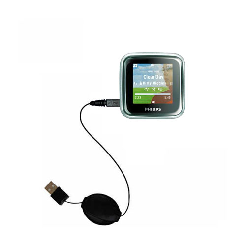Retractable USB Power Port Ready charger cable designed for the Philips GoGear SA2985/37 Spark and uses TipExchange