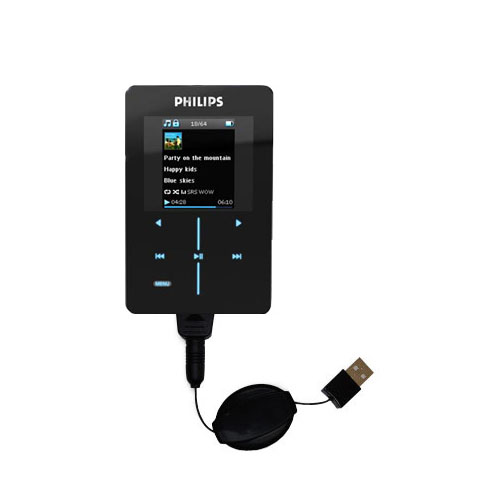 Retractable USB Power Port Ready charger cable designed for the Philips GoGear SA9200/17 Super Slim and uses TipExchange