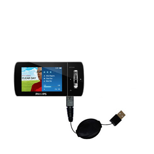 Retractable USB Power Port Ready charger cable designed for the Philips Muse MP3 Video Player FullSound and uses TipExchange