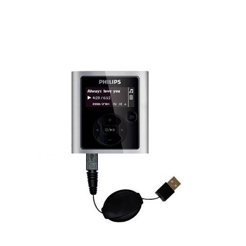 Retractable USB Power Port Ready charger cable designed for the Philips RaGa MP3 Player and uses TipExchange