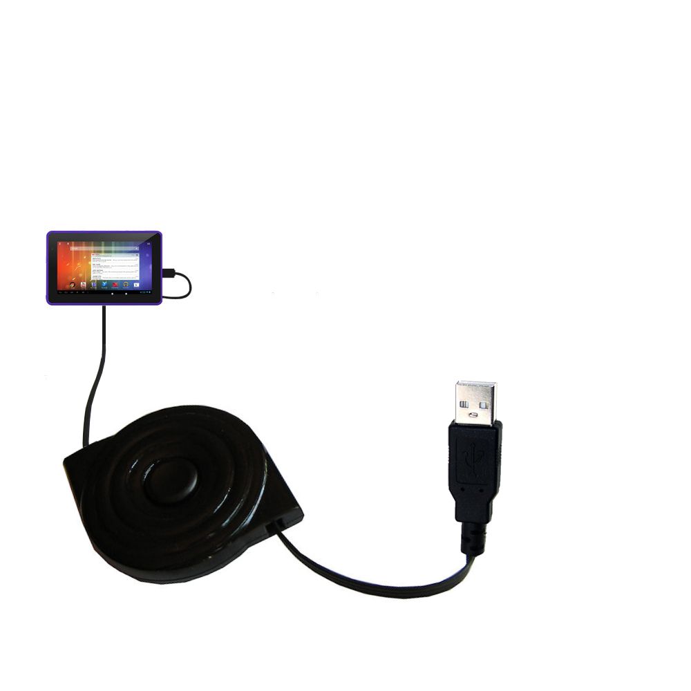 USB Power Port Ready retractable USB charge USB cable wired specifically for the Playtime Tabby 7DU - 7 Inch and uses TipExchange