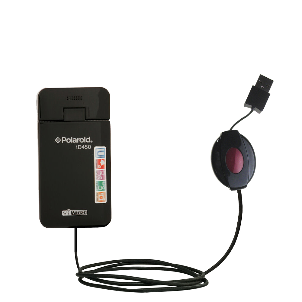 Retractable USB Power Port Ready charger cable designed for the Polaroid ID450 and uses TipExchange