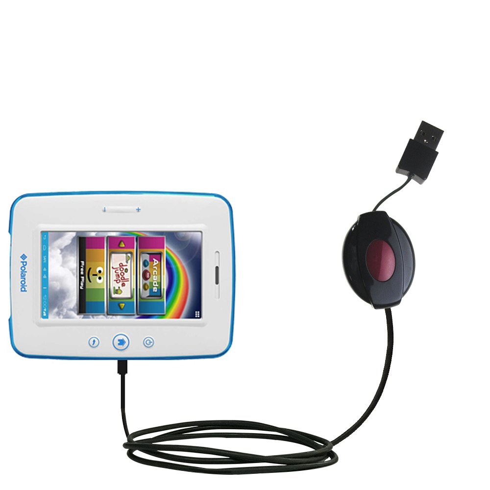 Retractable USB Power Port Ready charger cable designed for the Polaroid Kids PTAB750 and uses TipExchange