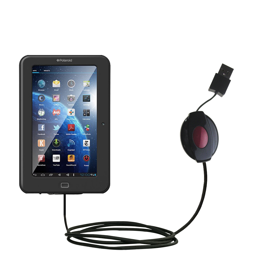 Retractable USB Power Port Ready charger cable designed for the Polaroid PTAB7200 and uses TipExchange