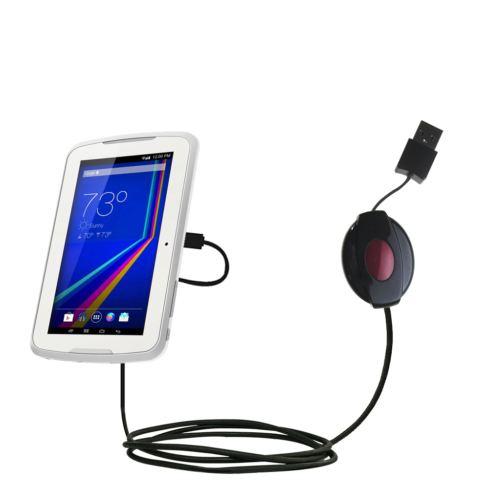 Retractable USB Power Port Ready charger cable designed for the Polaroid Q7 and uses TipExchange