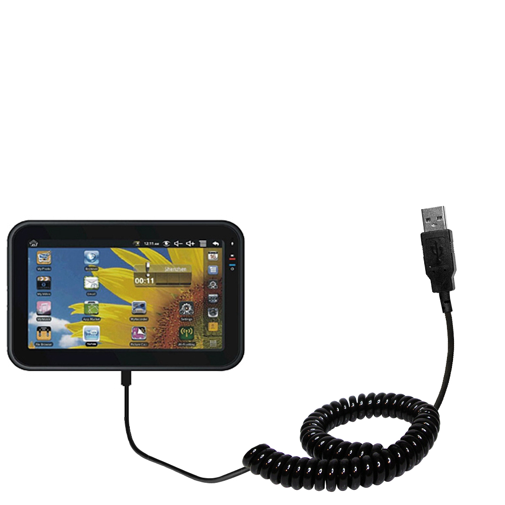 Coiled USB Cable compatible with the Polaroid Tablet PMID701