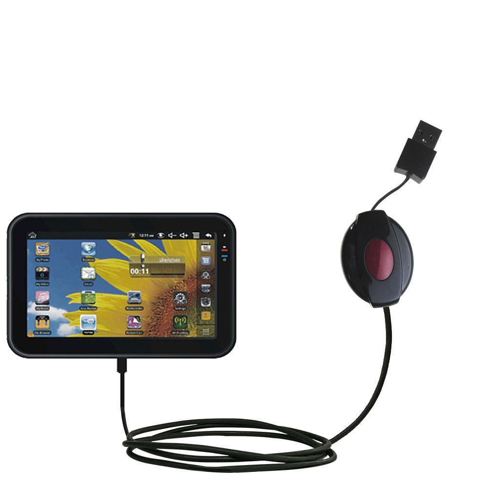 Retractable USB Power Port Ready charger cable designed for the Polaroid Tablet PMID701 and uses TipExchange