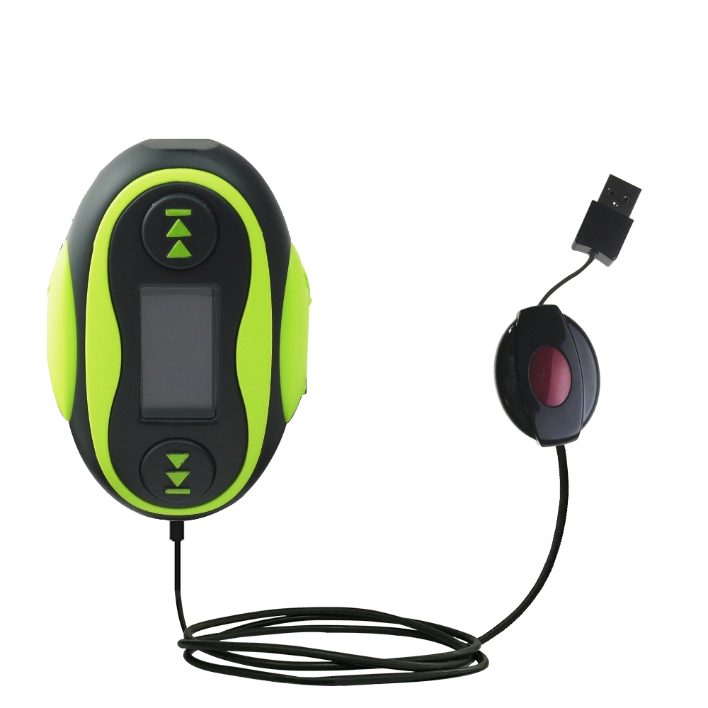 Retractable USB Power Port Ready charger cable designed for the QQ-Tech Waterproof MP3 Player and uses TipExchange