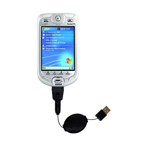 Retractable USB Power Port Ready charger cable designed for the Qtek 9090 Smartphone and uses TipExchange