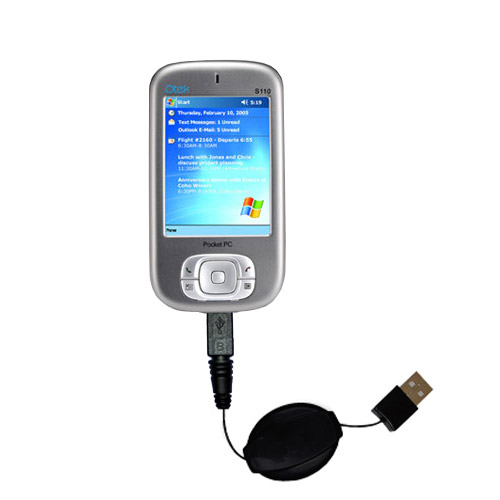 Retractable USB Power Port Ready charger cable designed for the Qtek S110 and uses TipExchange