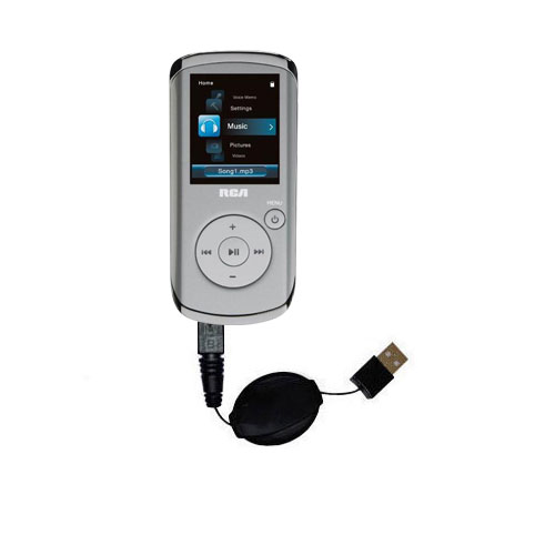 Retractable USB Power Port Ready charger cable designed for the RCA M4102 Opal Digital Media Player and uses TipExchange