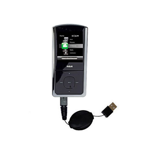 Retractable USB Power Port Ready charger cable designed for the RCA M4308 Opal Digital Media Player and uses TipExchange