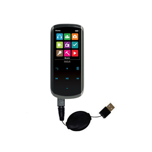 Retractable USB Power Port Ready charger cable designed for the RCA M4608 Lyra Digital Media Player and uses TipExchange