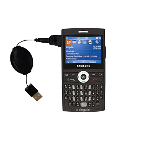 Retractable USB Power Port Ready charger cable designed for the Samsung Blackjack i607 and uses TipExchange