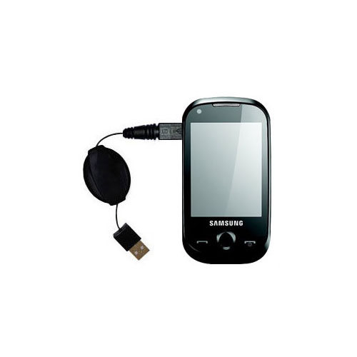 Retractable USB Power Port Ready charger cable designed for the Samsung Corby Pro BR5310R and uses TipExchange