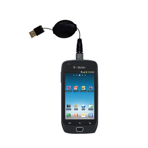 Retractable USB Power Port Ready charger cable designed for the Samsung Exhibit 4G and uses TipExchange