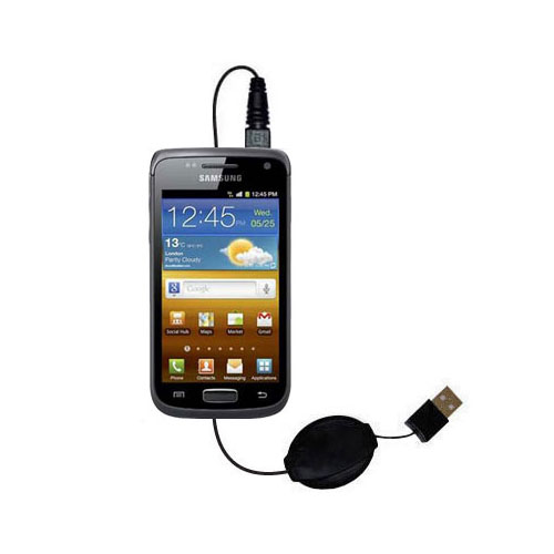 Retractable USB Power Port Ready charger cable designed for the Samsung Exhibit II 4G and uses TipExchange
