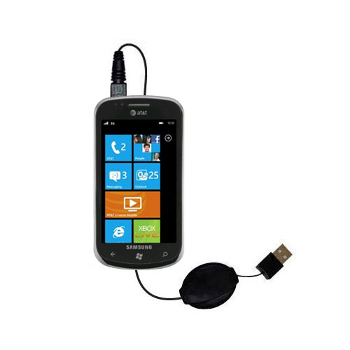 Retractable USB Power Port Ready charger cable designed for the Samsung Focus S / 2 and uses TipExchange