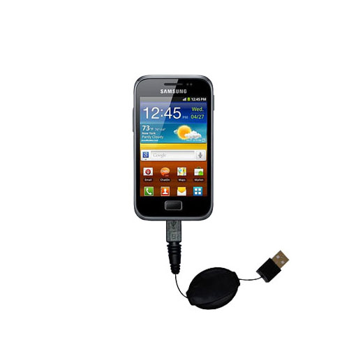 Retractable USB Power Port Ready charger cable designed for the Samsung Galaxy Ace Plus and uses TipExchange
