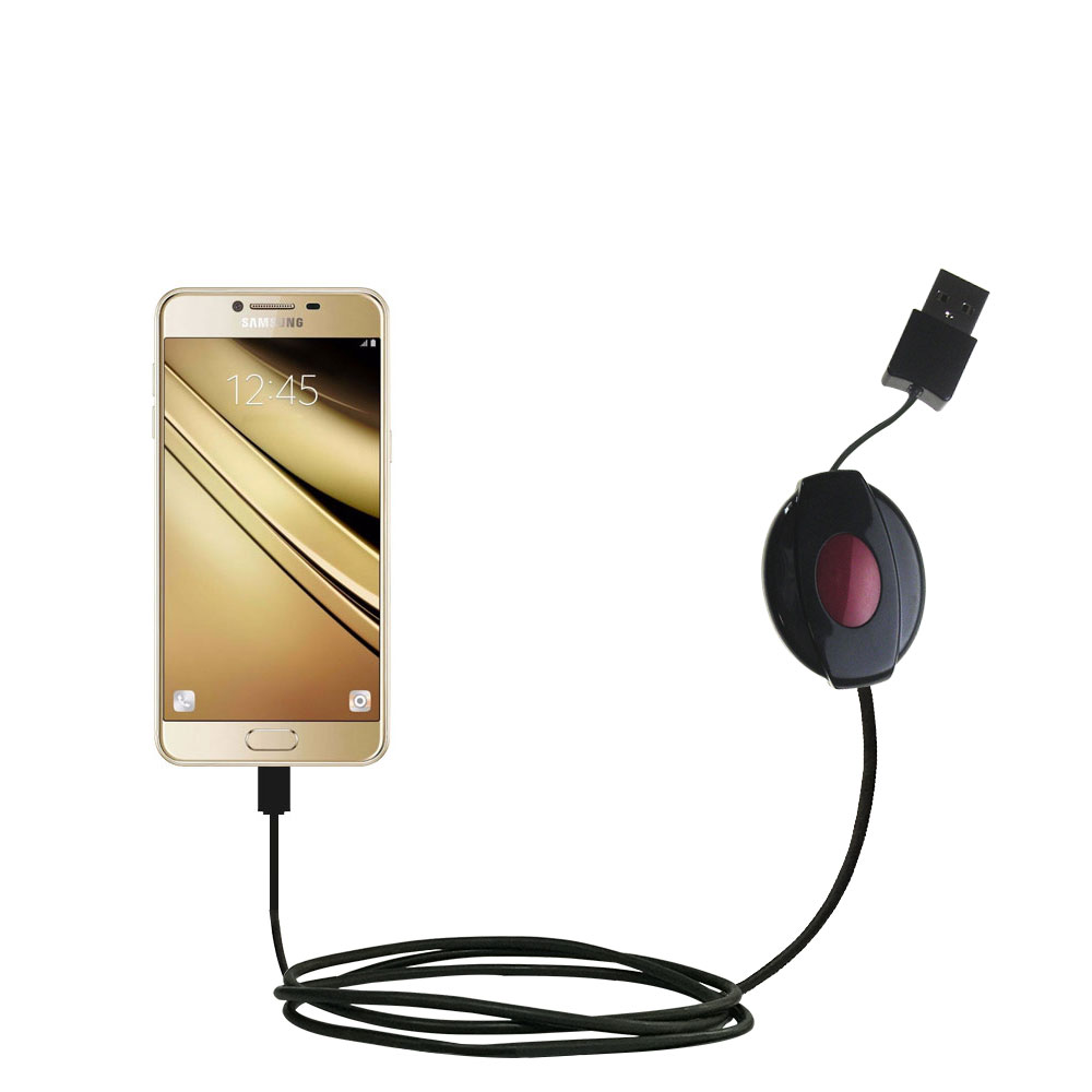 Retractable USB Power Port Ready charger cable designed for the Samsung Galaxy C5 and uses TipExchange