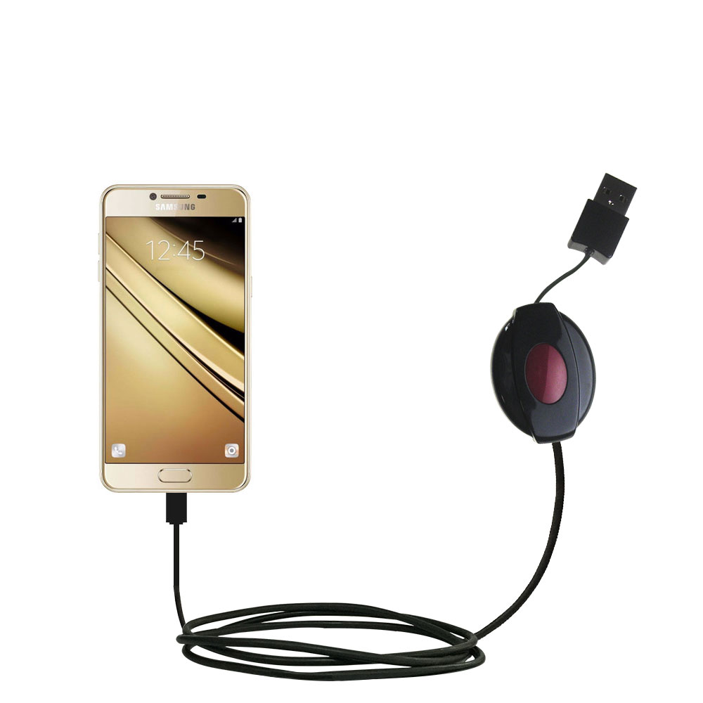 Retractable USB Power Port Ready charger cable designed for the Samsung Galaxy C7 and uses TipExchange