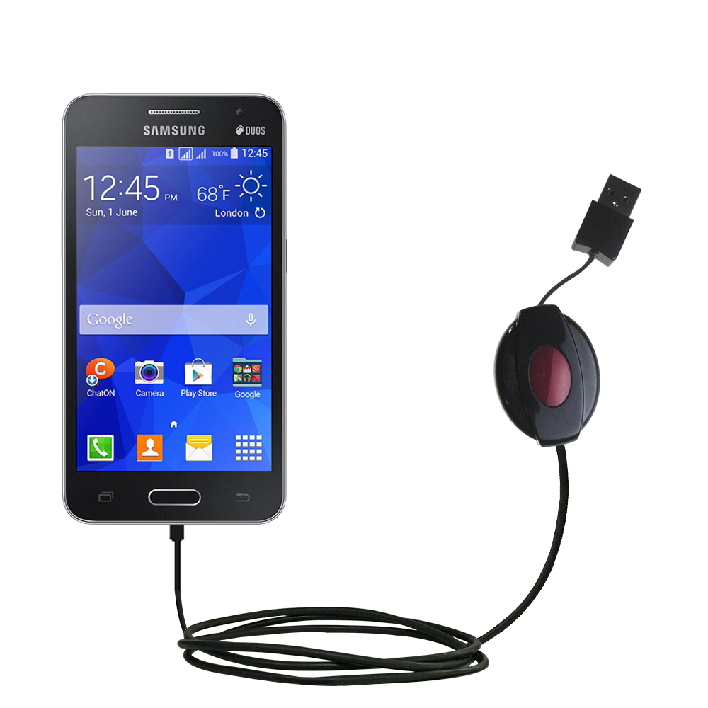 Retractable USB Power Port Ready charger cable designed for the Samsung Galaxy Core and uses TipExchange